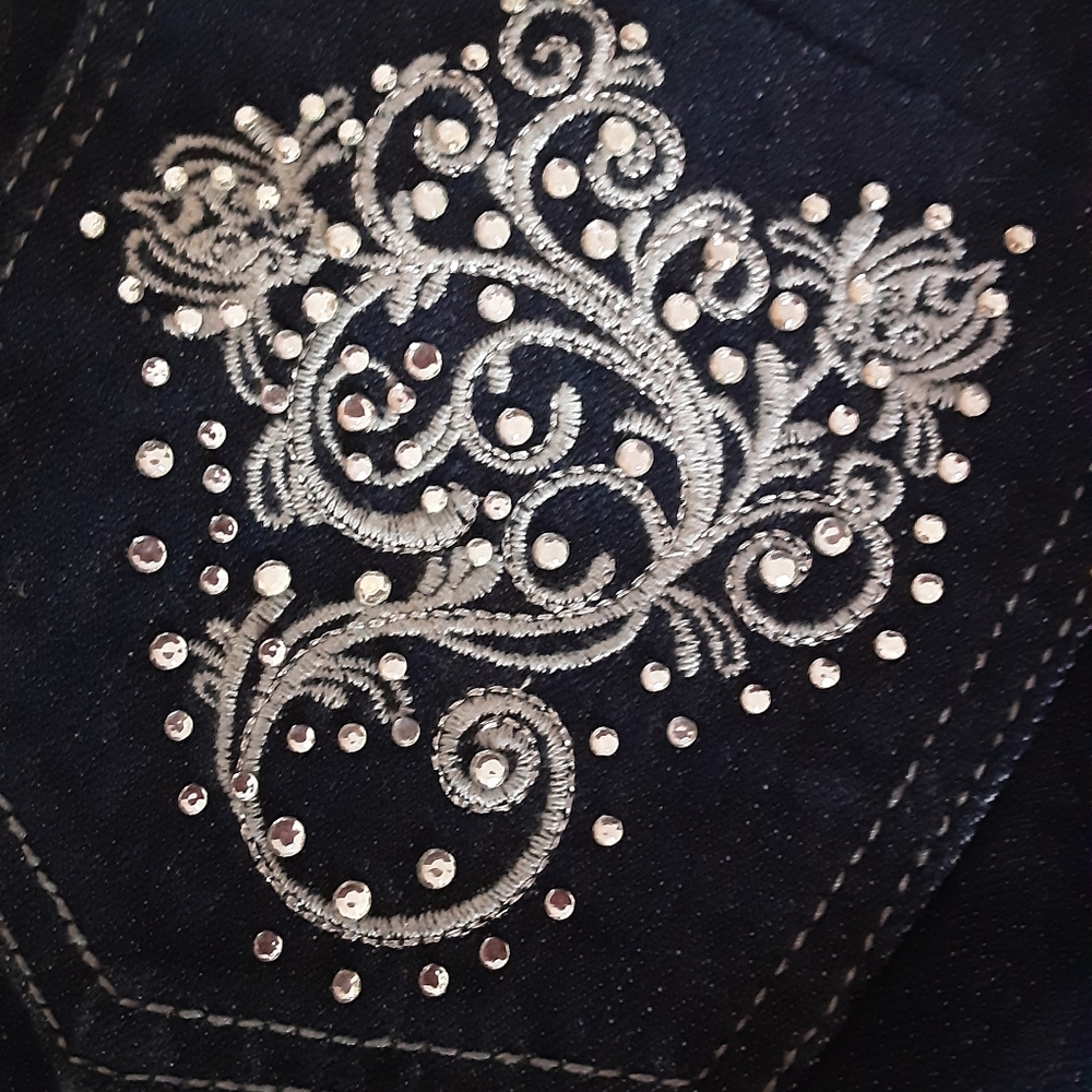 Women's Dark Blue Embellished Back-Pocket Jeans - Picture 3 of 9